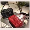 Korean Openwork Woven Beach Handbag with Key Charm
