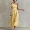 New Solid Color Waist Slanted Shoulder Collar Backless Elegant Women's Dress