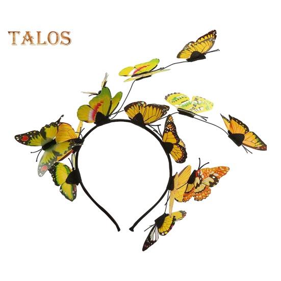 

Женский обруч для волос для выступлений, преувеличенный декор с имитацией бабочек, повязка на голову, вечерние свадебные головные уборы жёлтый