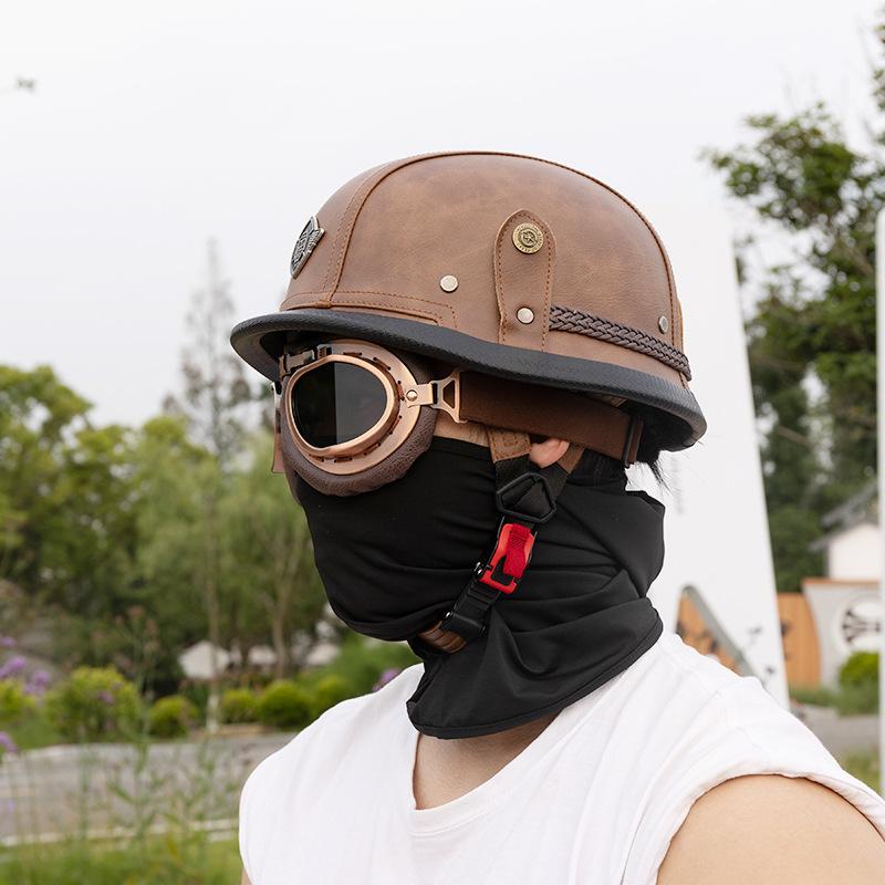 3C German WWII Vintage Helmet Leather Helmet, Summer Vintage Harley Half Helmet, Half Clad Motorcycle Helmet Men