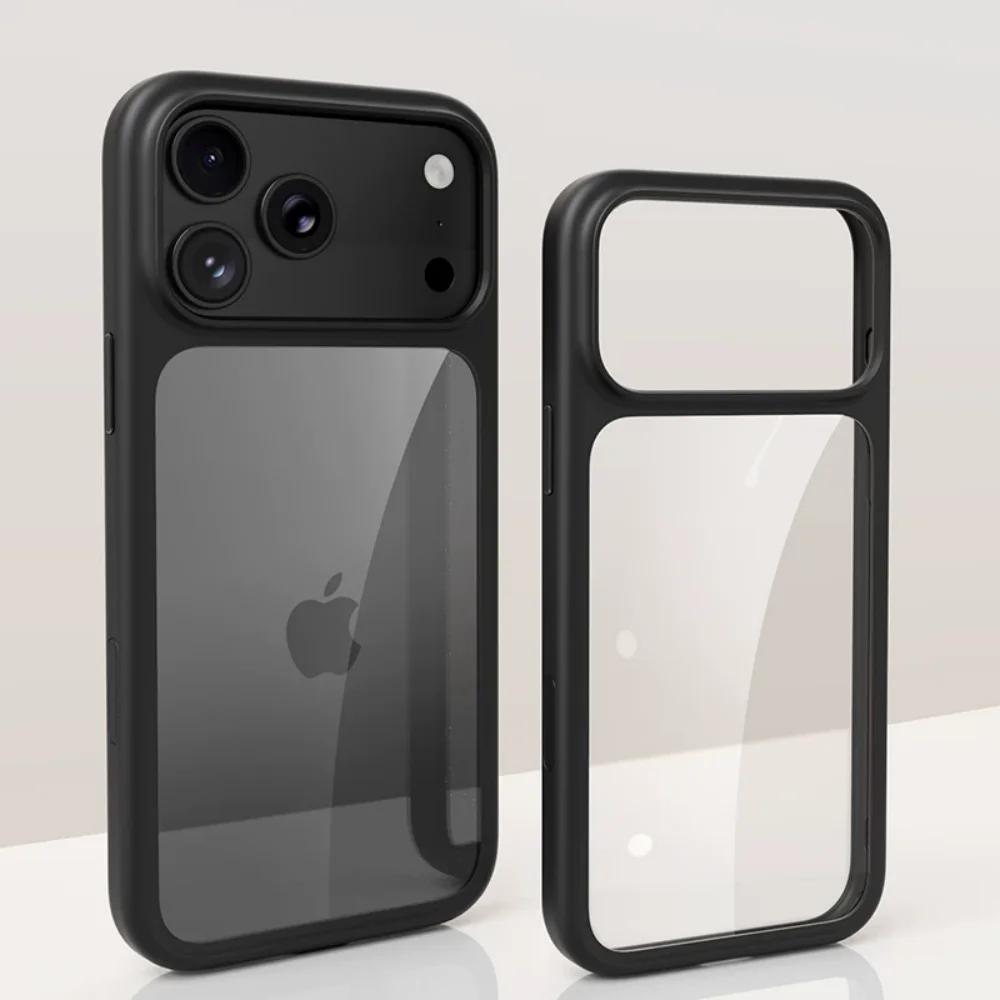 Luxury Burgundy Clear Phone Case For iPhone 17 18 Pro Max 17 18Pro Metal Buttons Skin Feel AI Touch Shockproof Protective Cover