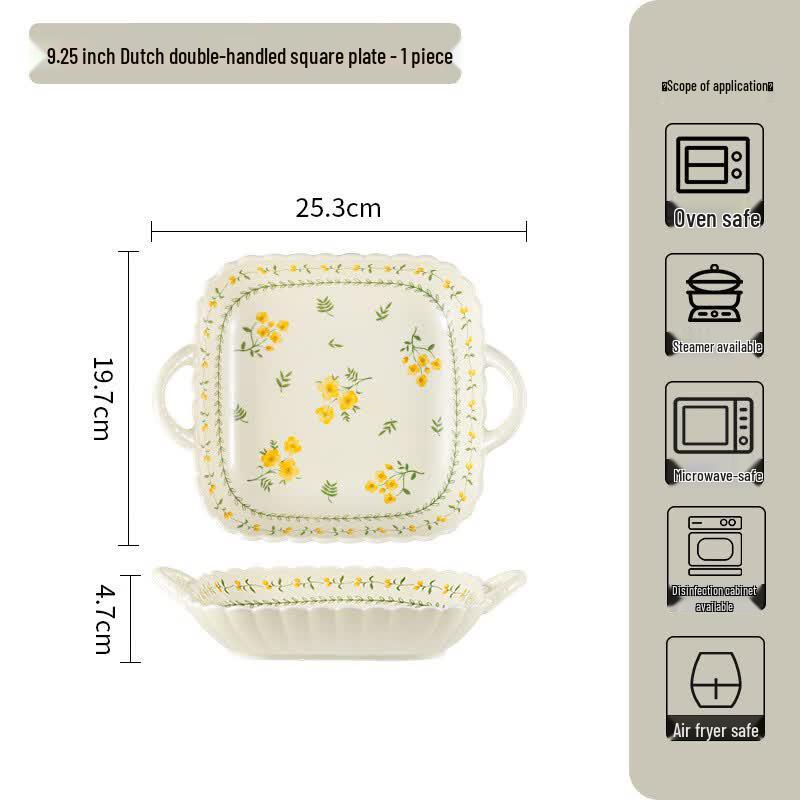 KANGMO Ceramic 9.25-inch Double-Ear Square Plate