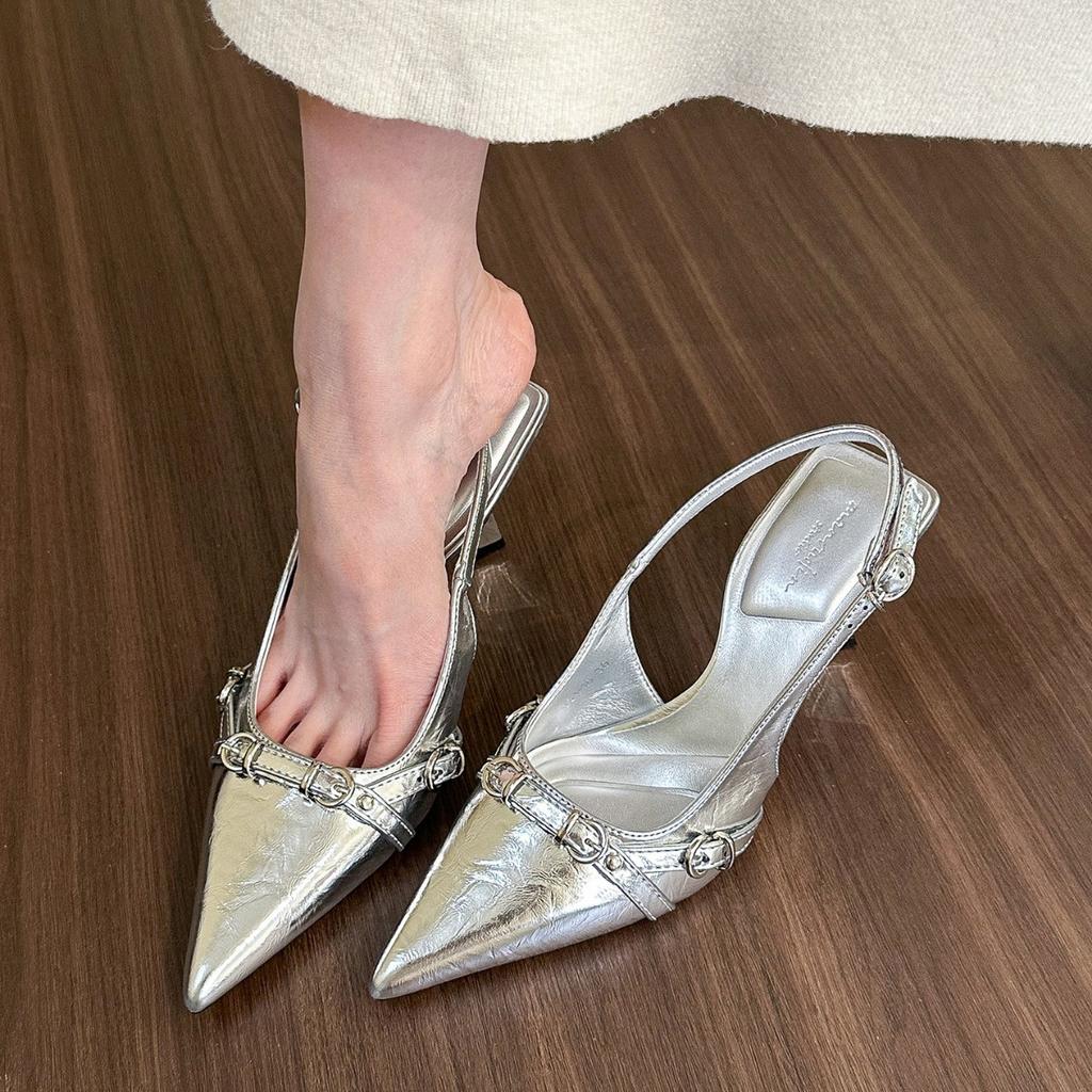 Silver pointed sandals women's back space spring and summer 2025 bag head light mouth stiletto high heels