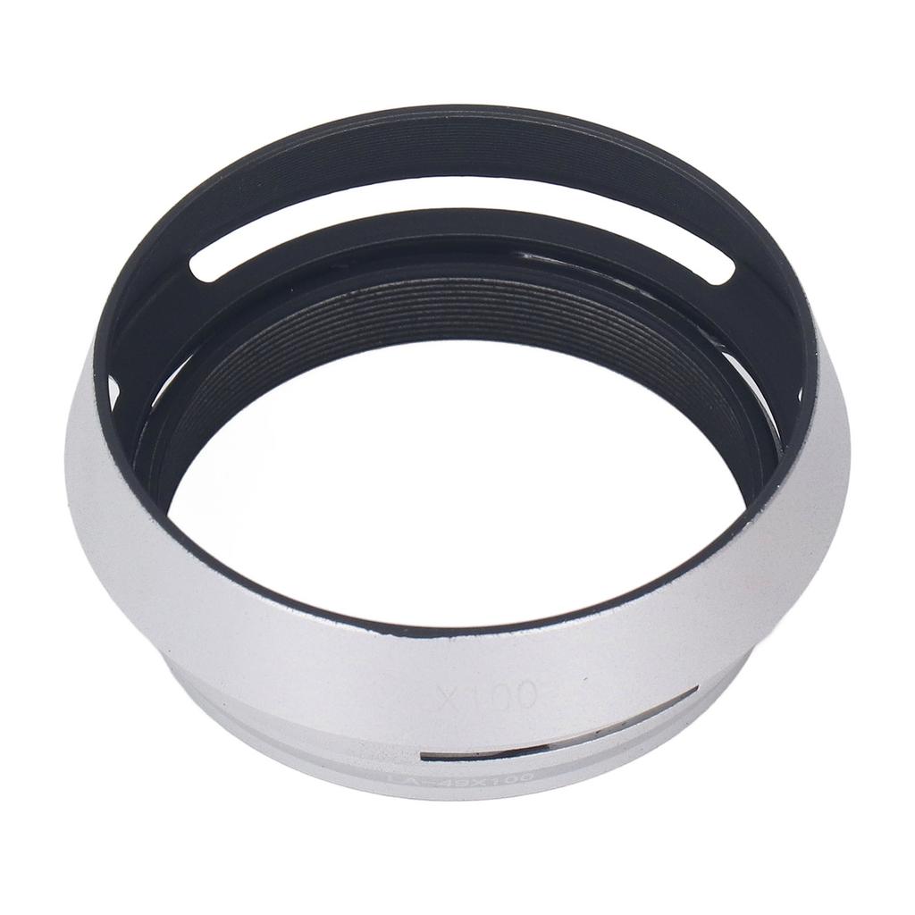 49mm Lens Hood Aluminum Silver Matte Camera Lens Hood Shade with Adapter Ring for X100 X100S