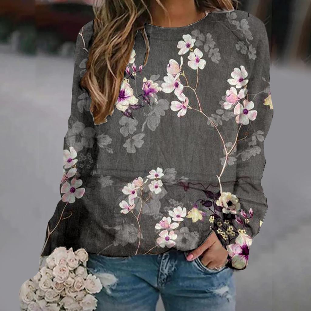 Fashion Floral Flower 3D Print Sweatshirts Women's Crew Neck Raglan Sleeves Hoodies Y2k Pullovers Harajuku Top Woman Clothing