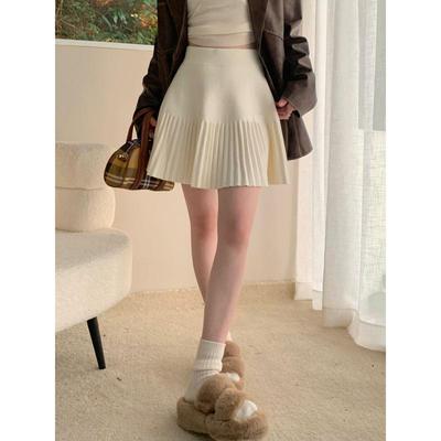 Elegant Slim Pleated Knitted A-Line Skirt for Women - High Waist, Versatile, Perfect for Autumn and Winter