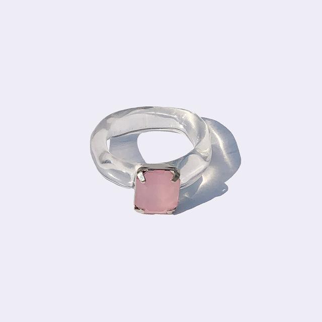 HangZhi 2020 Nuovo Anello Unico Giapponese con Strass Colorati Chunky in Plastica Acrilica Trasparente per Donne Ragazze Gioielli da Festa