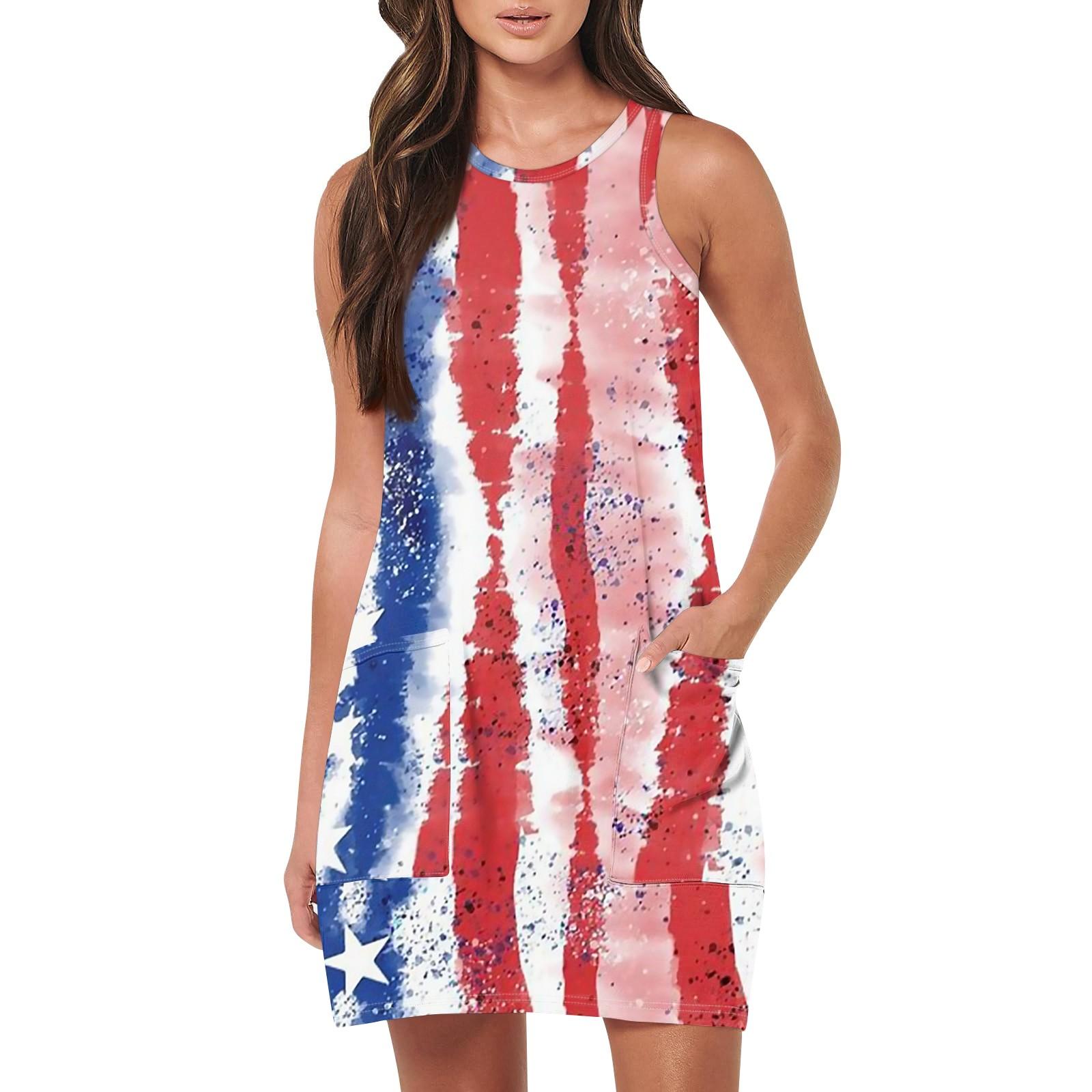 Женская мода Повседневные платья без рукавов Платья с принтом ко Дню независимости — фото 13