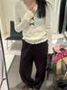 Women's Lace Bow V-Neck Wool Sweater - 2024 Autumn/Winter Slim Fit French Style