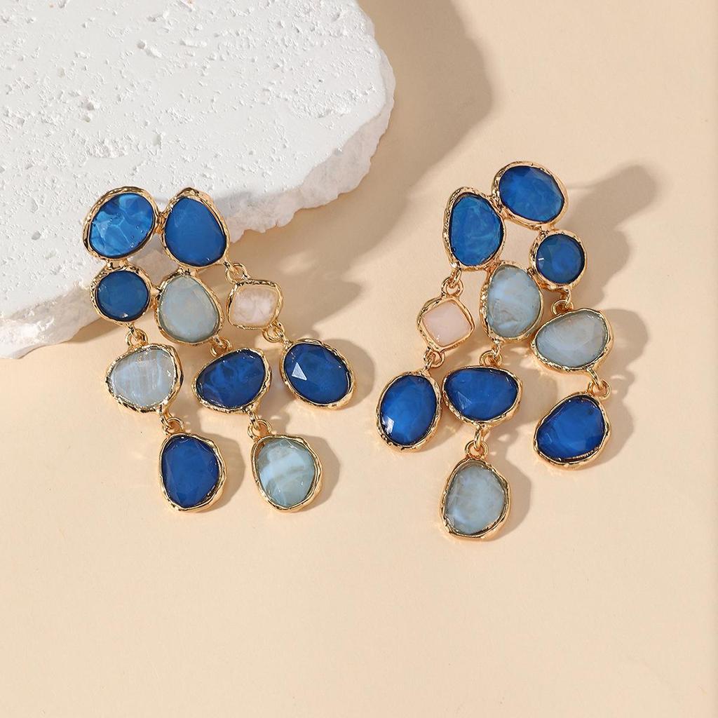 Geometric Resin Tassel Earrings: Colorful & Layered Retro Fashion Accessory