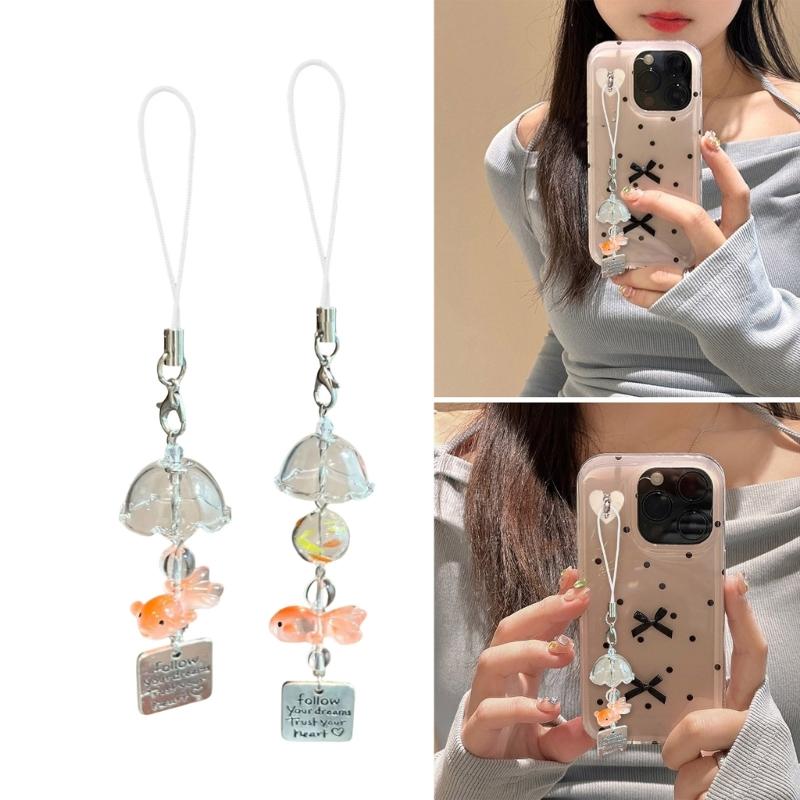 Fish Wind Bell Phone Strap Handmade Beaded Phone Charm Unique Fish Pendant Present for Stylish Women and Art Lovers