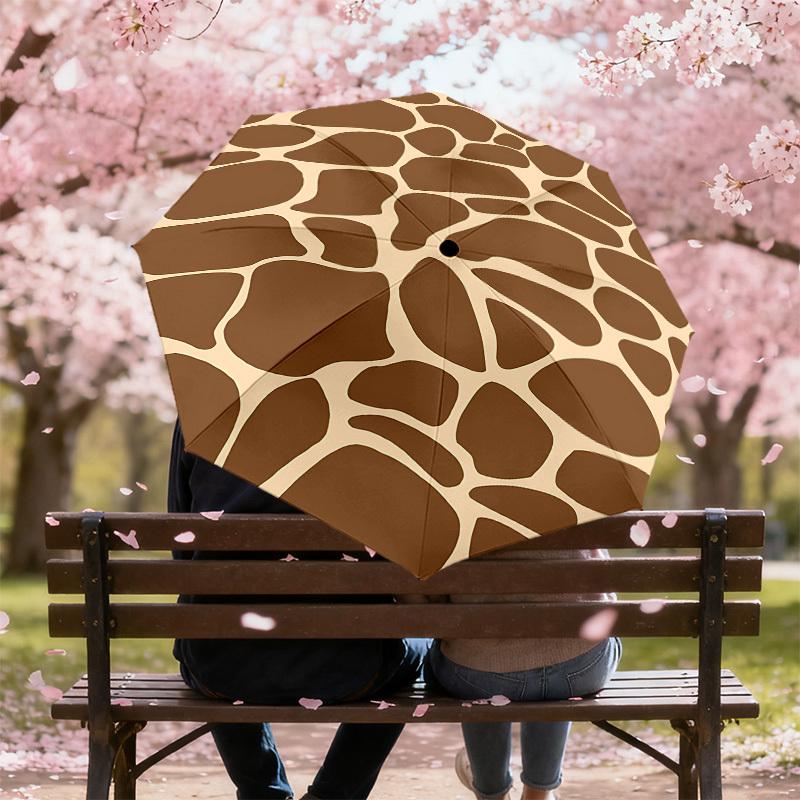 1pc Giraffe Print Animal Skin Pattern Automatic Open/Close Umbrella with Windproof, 8-Rib Sturdy Canopy, Durable Ribs, Fashionable Design1195A