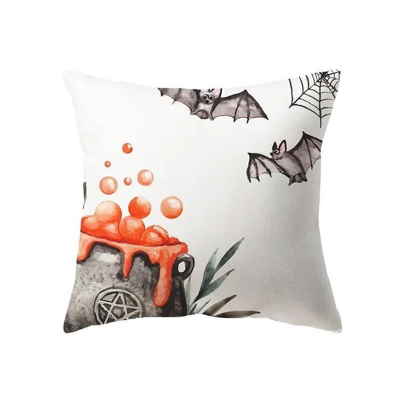 Halloween Theme Horror Pumpkin Bat Print Pattern Cushion Cover Home Living Room Sofa Decoration Polyester Pillow