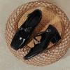 French Cross Strap Mid-heeled Shoes Small Square Toe Retro Women's Shoes Thick Heel Shallow Mouth High Heels