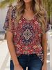 Summer Women's T-Shirt Bohemian Style 3d Print Casual Short-Sleeved V-Neck Loose Women's Clothes