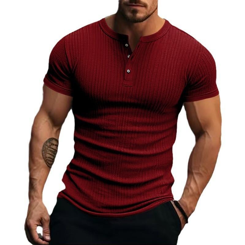 Športové voľnočasové pánske tričko s krátkym rukávom v kombinácii s jednofarebnou americkou Henry Shirt Top pre pánske tričká (pánske)