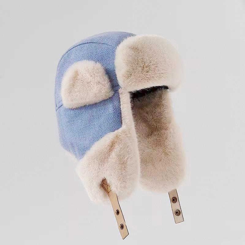 Korean Style Plus Velvet Hat for Men and Women Outdoor Cycling Warm and Windproof Imitation Rabbit Fur Thickened Ear Protection Ski Thunder Hat