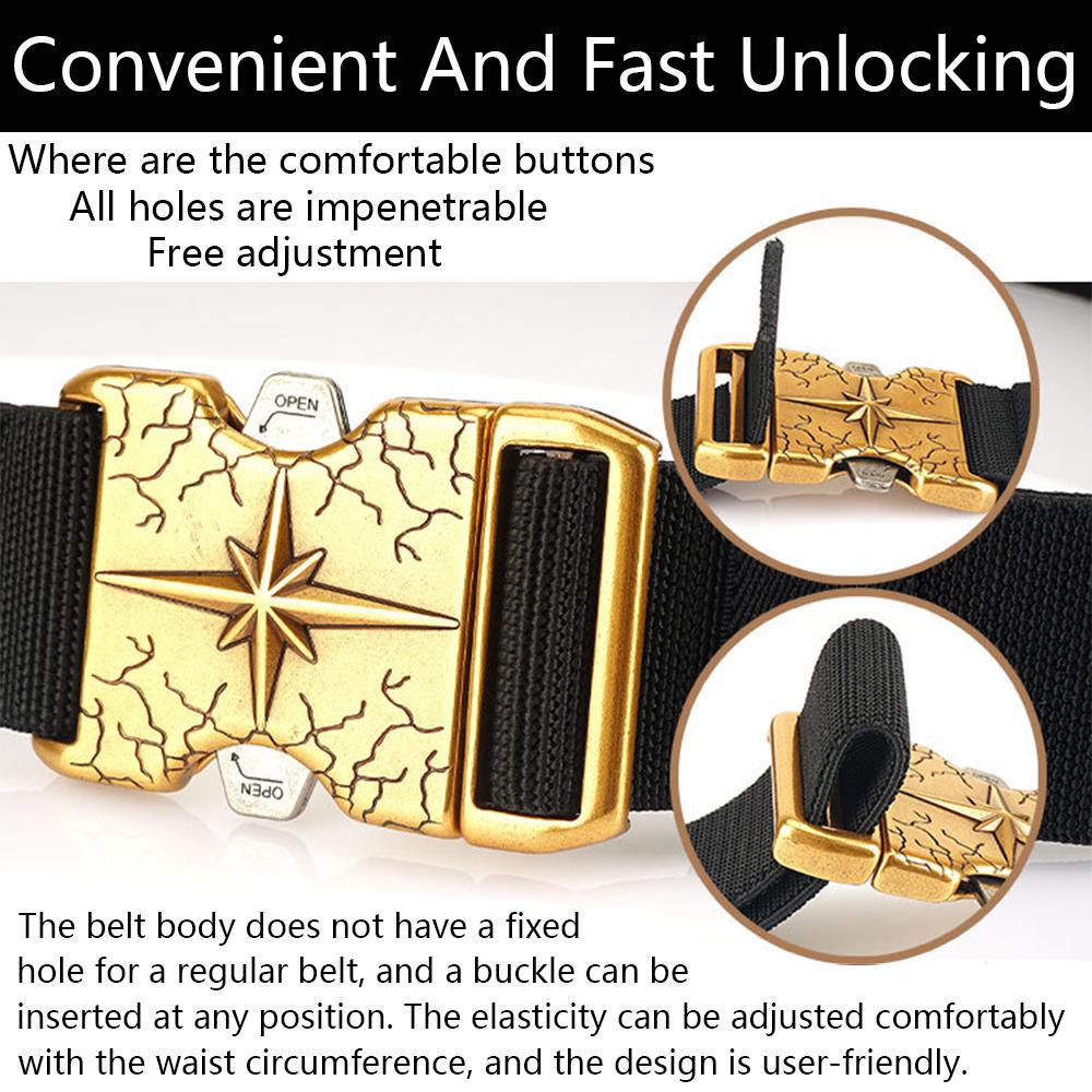 Nový rychloupínací kovový opasek s prodyšnými elastickými pásy pro muže, strečový pas