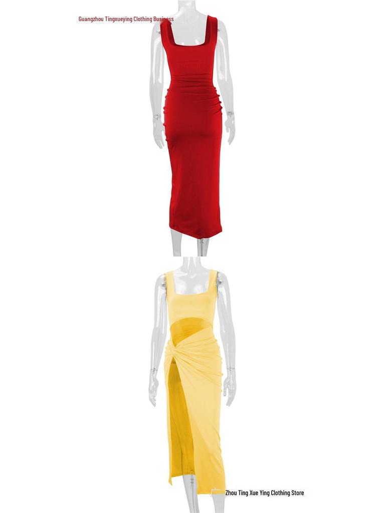 Women's Spaghetti Strap Hollow Out Long Skirt Dress