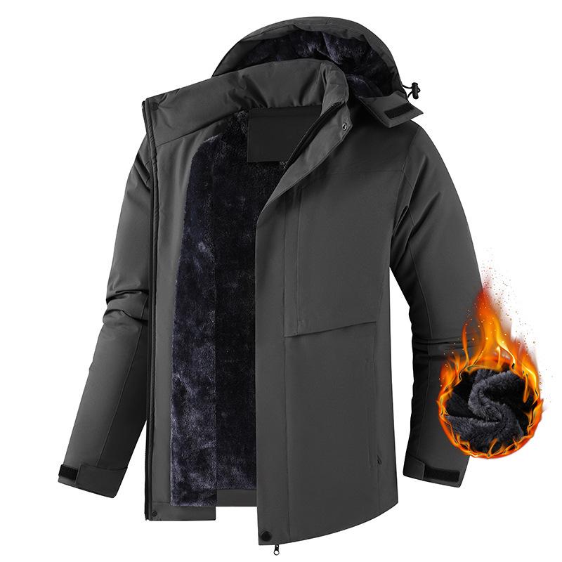 Men's 2025 Fleece-Lined Hooded Cotton Jacket: Windproof, Waterproof, Casual Outerwear