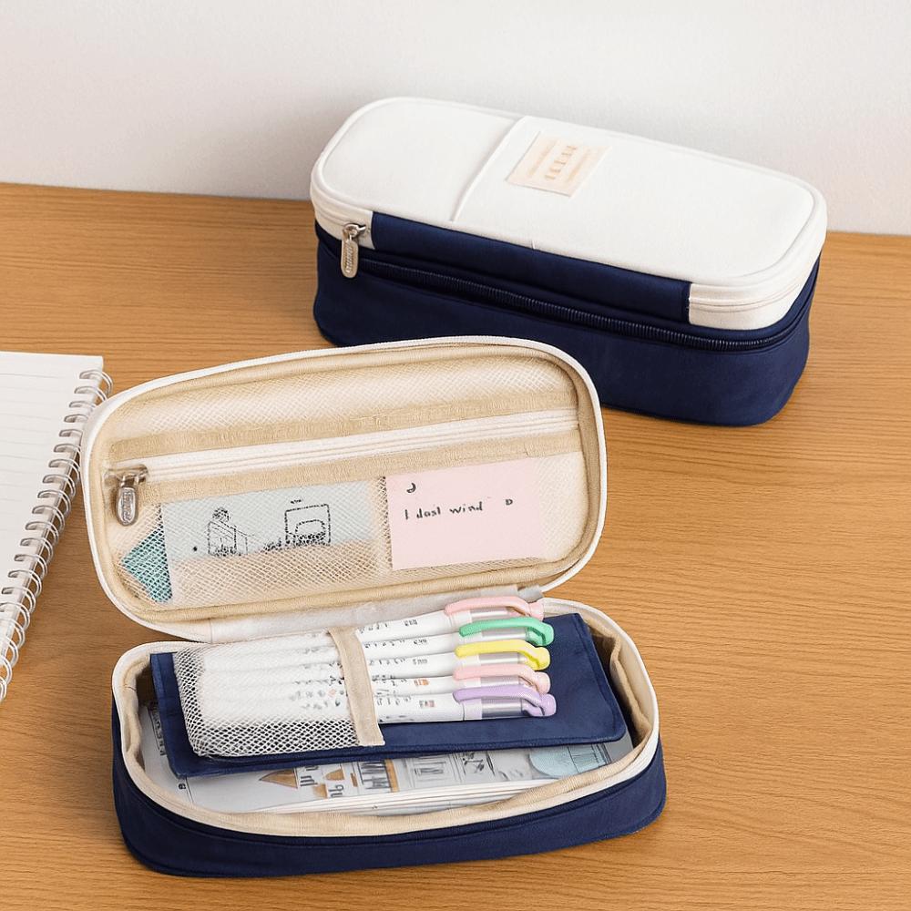 Color Blocked Simple Student Pen Bag Diagonal Macaron Pencil Case  Student Learning