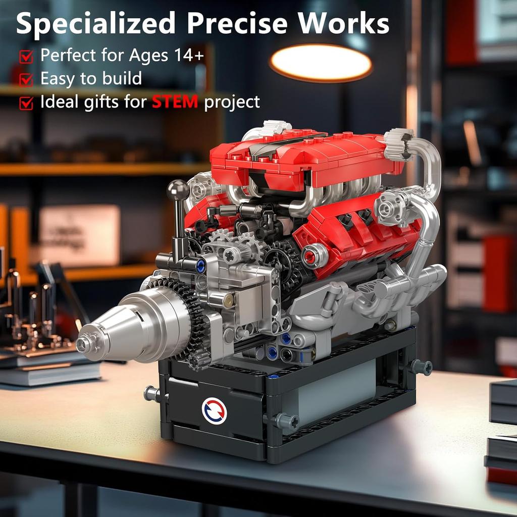 MOULD KING 10204 Technical Car Engine Toys The Motorzied FE Sports Car V8 Engine Building Block Brick Kids Christmas Gift