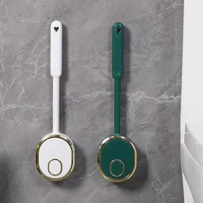 Silikon-Toilettenbürsten-Set mit L-förmigem Kopf Wandmontierter Halter Langer rutschfester Griff