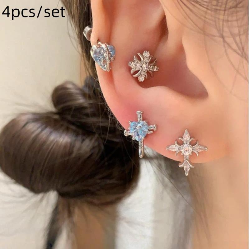 Sweet Bowknot Tassel Ear Bone Nail For Women Korean Bling Zircon Earrings Stainless Steel Accessories Jewelry