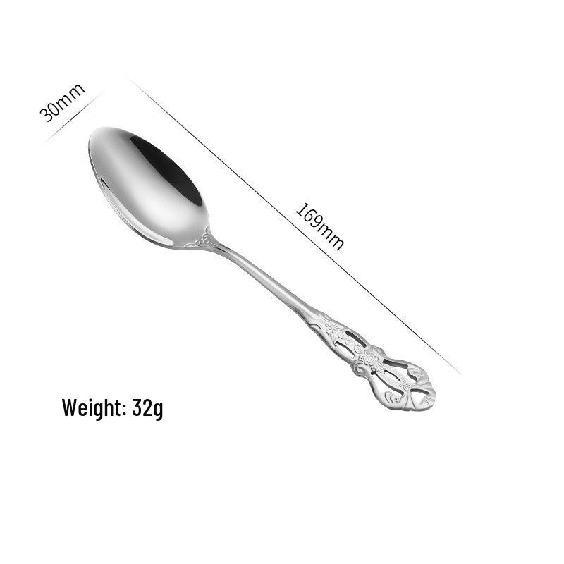 Royal Court Embossed Stainless Steel Cutlery Set – Retro Hollowed Knife, Fork, and Spoon