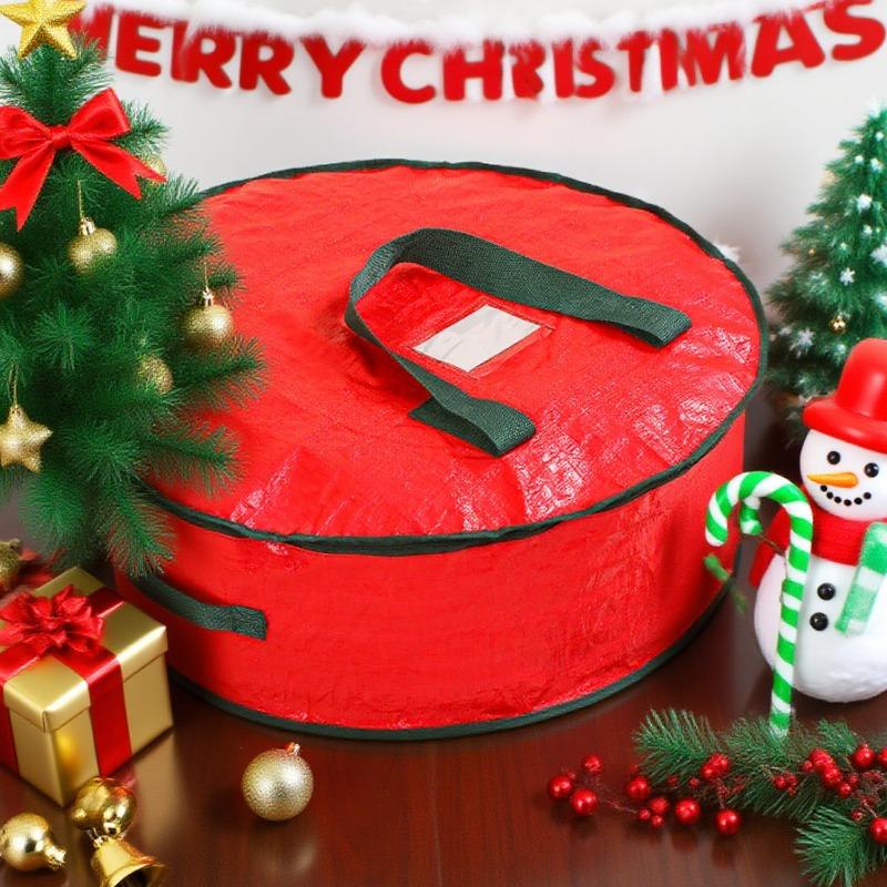 Christmas Wreath Storage Bag Waterproof Dustproof with Handles Round Storage Bag Home Xmas Party Garland Portable Zipper Pouch