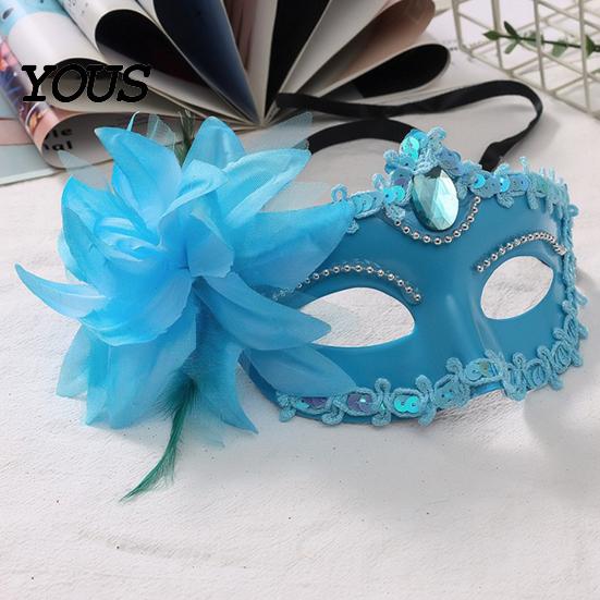 Venetian Style Mask Half Face Masquerade for Women, Mesh Flower Rhinestone Mask, Costumes Accessory Halloween Carnival Prom Ball Party Vintage