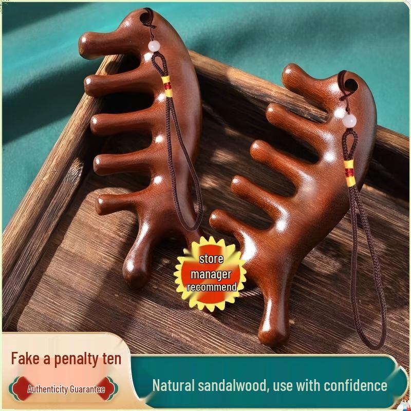 Sandalwood Massage Comb - Portable Wooden Scalp & Meridians Care, Engraved LOGO, Ideal Health Companion Gift