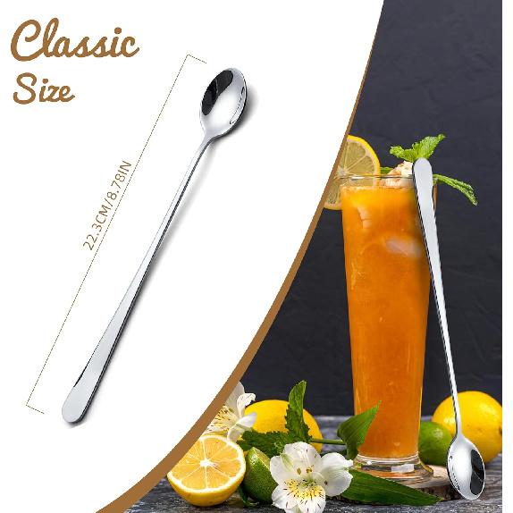 Stainless Steel Long Handle Iced Tea Spoons, Stirring Spoon, Ice Cream Spoon, 8.78-Inch/22.M Long Teaspoons for Stirring Coffee, Mixing Cocktail,
