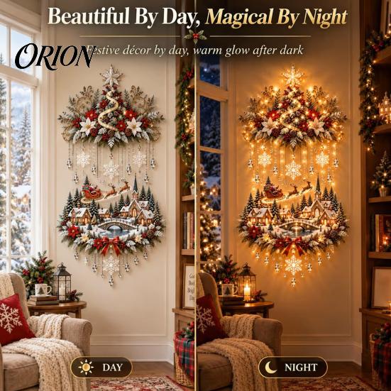 Festive Living Room Decor Bethlehem Star Lighted Christmas Wall Decor, LED Nativity Scene Hanging Indoor Holiday Sign Ornament with House Reindeer