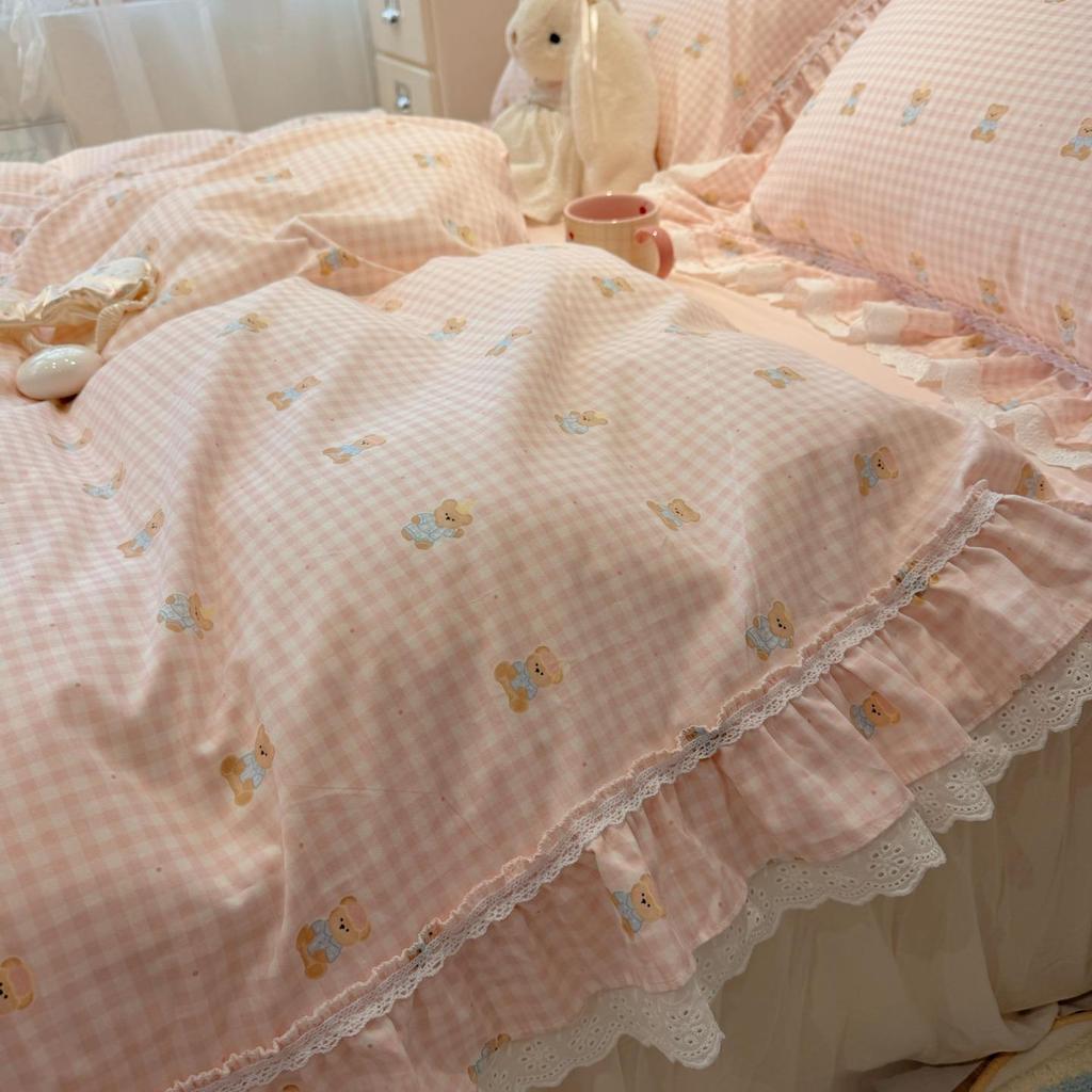 Korean Style Girlish Lace Cotton 4-Piece Princess Bedding Set for 1.8m Bed