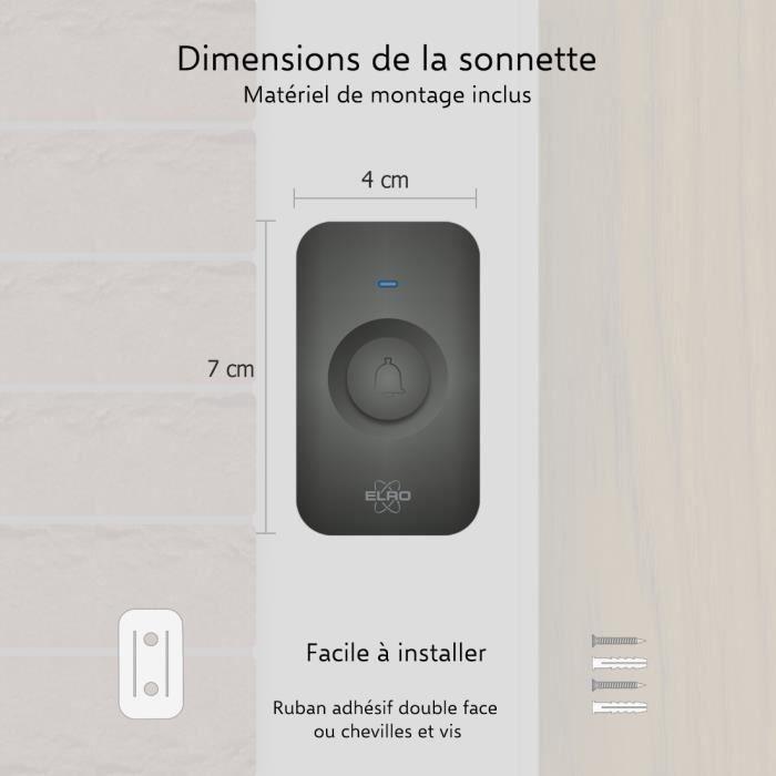 Sonnette de porte sans fil ELRO DB3000 - 2x Récepteur Plug-in - 64 Mélodies - Distance sans fil : 300m - Noir