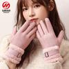 Winterfleece verdickte Thermohandschuhe Damen Wildlederhandschuhe Outdoor winddicht und kalt Fahrradhandschuhe