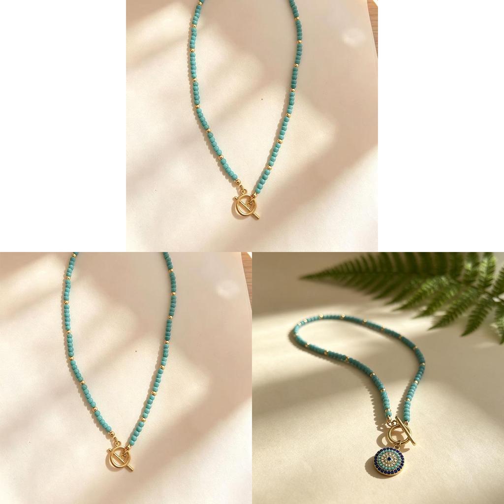 Bohemian Turquoise Beaded Necklace With Eye Pendant For Daily Fashion Accessory