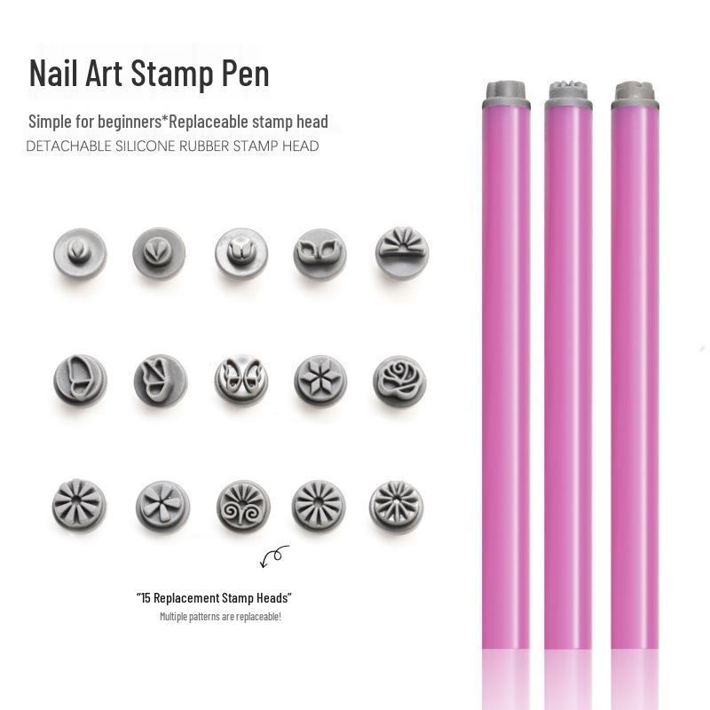15-Piece Nail Art Stamping & Dotting Pen Set with Silicone Stamper for DIY Floral Designs