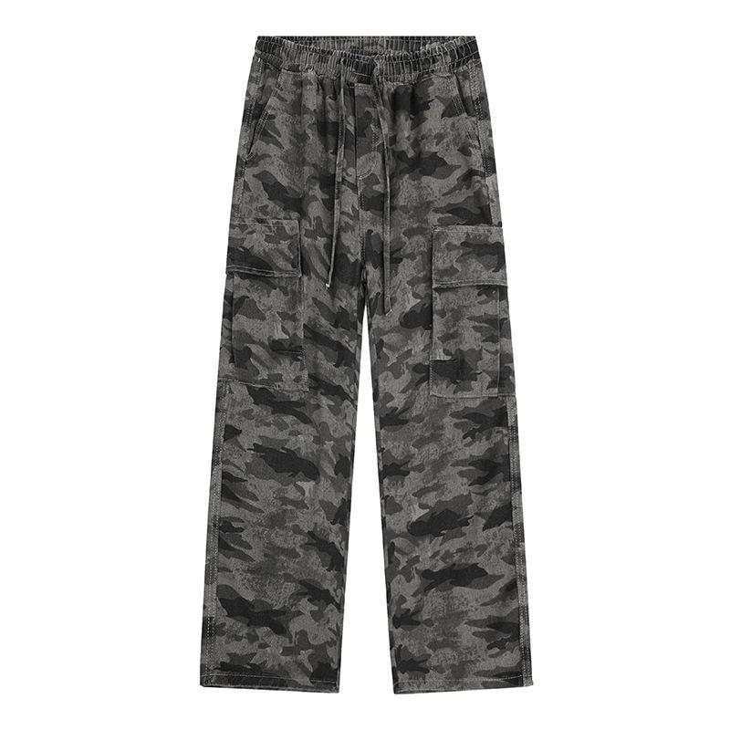 

Ретро Камуфляжная Рабочая Одежда Повседневные Брюки для Мужчин Прямые Свободные Брюки с Карманами 3XL
