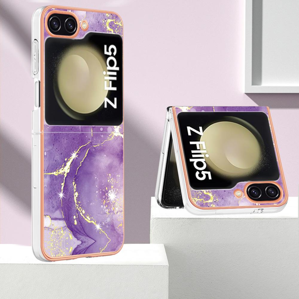 For Samsung Galaxy Z Flip5 5G TPU Case with IMD Marble Pattern Electroplated Back Cover
