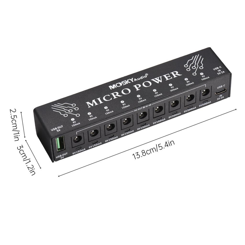 MOSKYAUDIO 10kanálový napájecí zdroj hudebních nástrojů s nezávislou LED ochranou proti zkratu