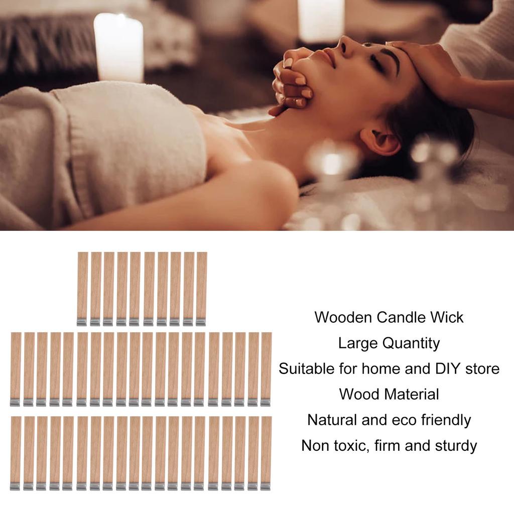 50pcs Wooden Candle Wicks 3.9 X 0.5 Inch Professional Home DIY Candle Wicks for Candle Making