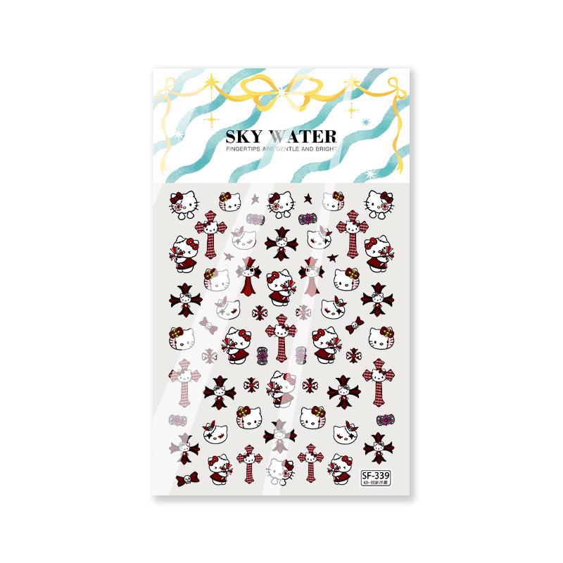 Sky Star Embossed 3D Cartoon Kitty Nail Stickers - Cute Dark Cross Adhesive for Crocs