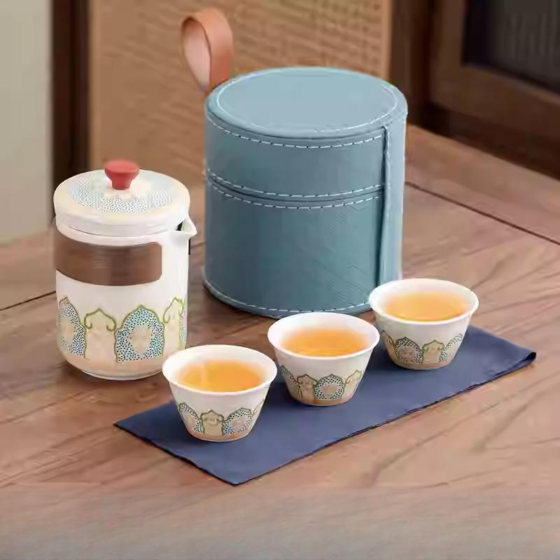 Outdoor Travel Tea Set Home One Pot Four Cups Portable Storage Bag Ceramic Quick Cup Brewing Teapot Tea Cups