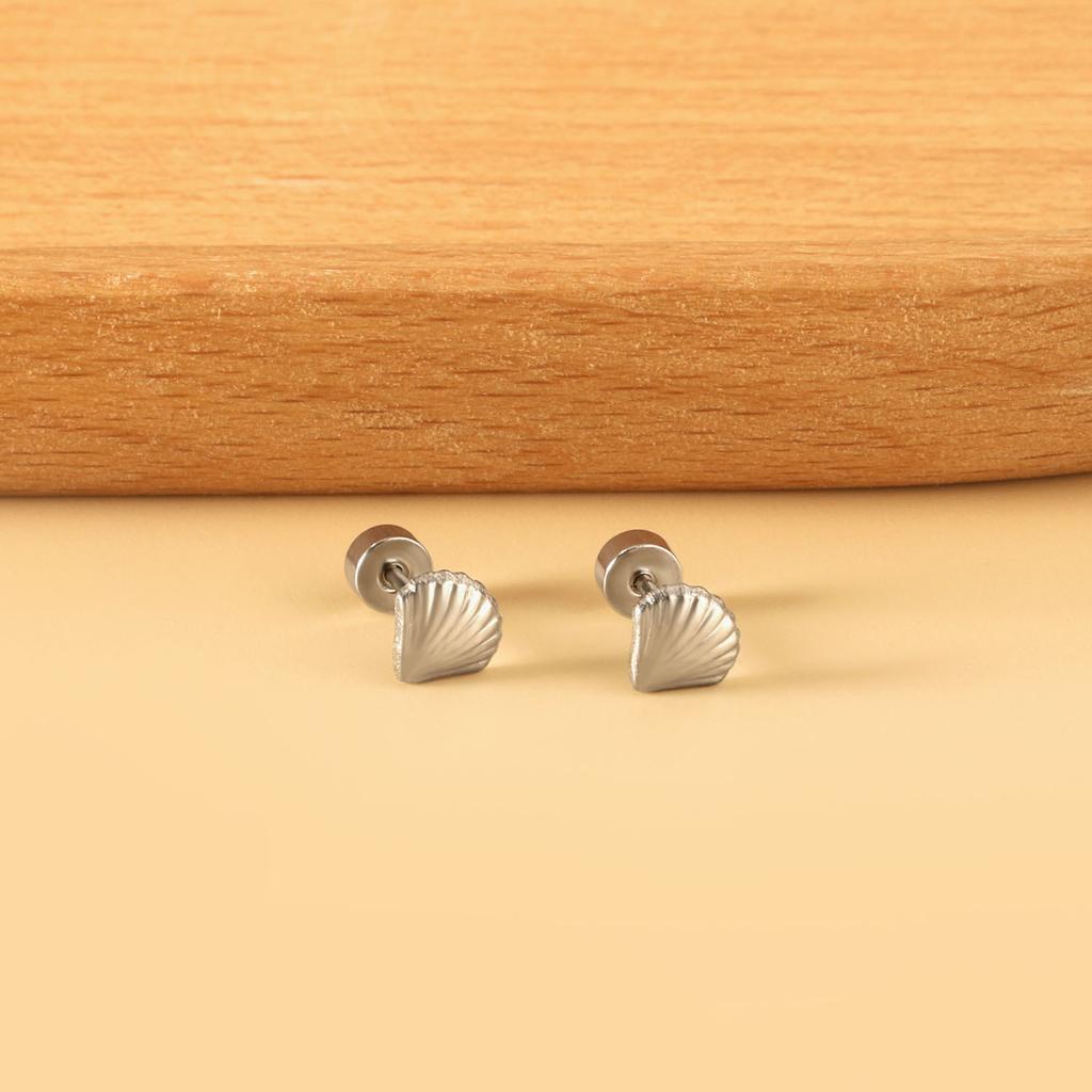 Stylish screw plug stud earrings Small and delicate versatile metal design stainless steel shell stud earrings