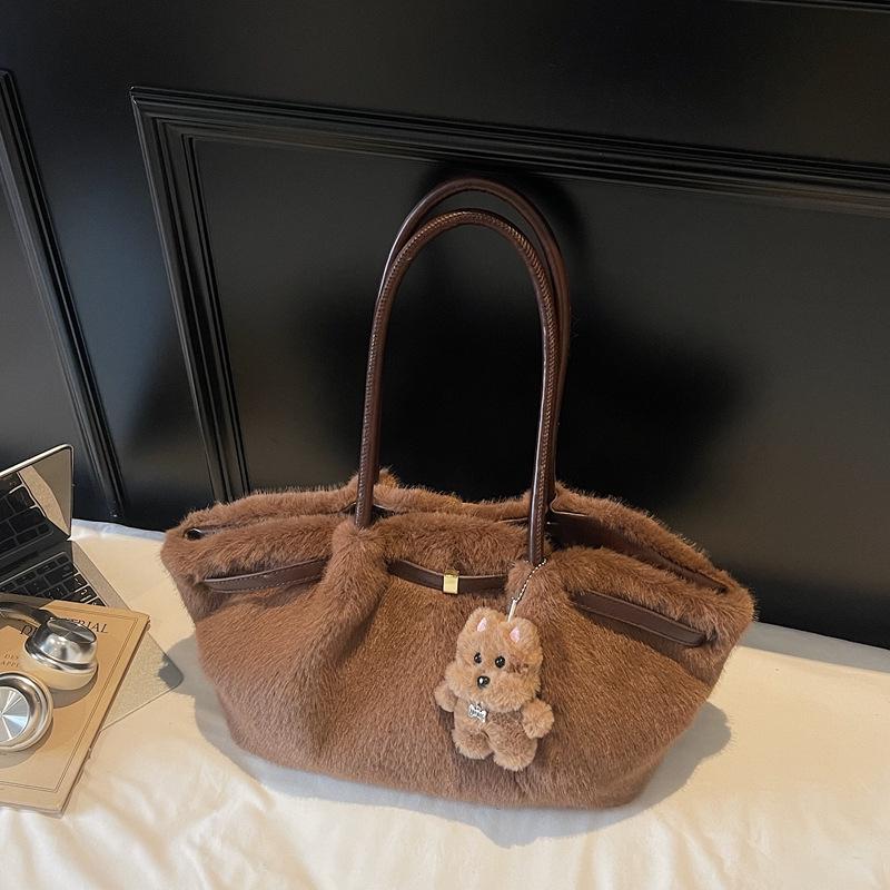 2025 Luxury Women's Fluffy Tote Bag - High-End, Large Capacity for Autumn/Winter