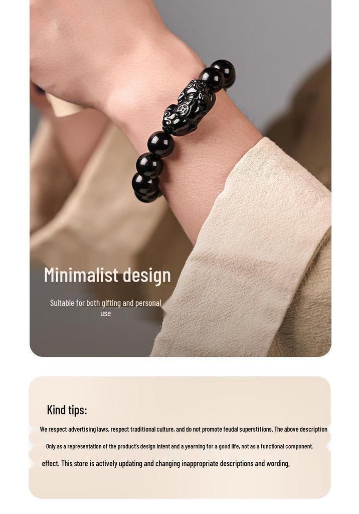 Obsidian Pixiu Zodiac Birth Buddha Beads Bracelet for Luck and Peace, Unisex