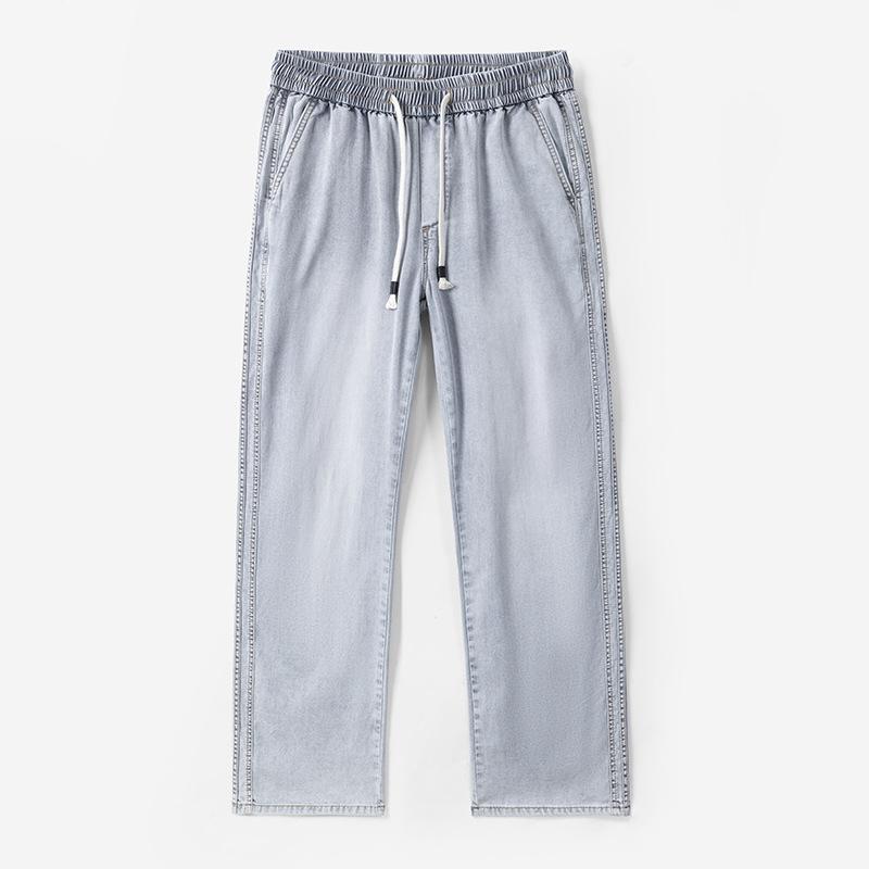 Summer Thin Three-bar Jeans Men's Tensile Loose Straight Pants