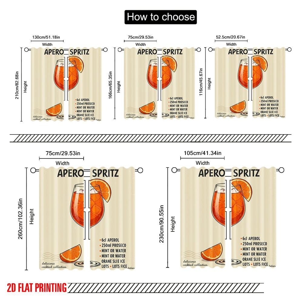 2pcs 2D Flat Printing Curtain Aperol Spritz Cocktail_a 100% Polyester Without Electricity Birthday Party Use for Holiday Decor